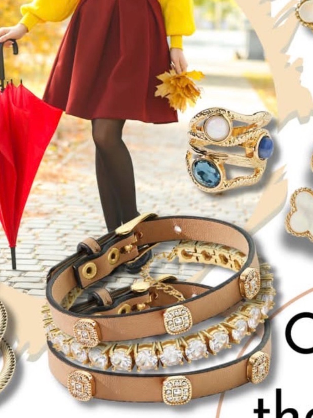 Park Lane Tan Leather Bracelet with Gold Crystal Accents - Picture 3 of 7